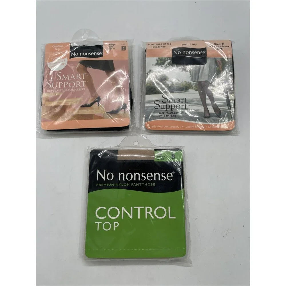 Lot of 3 No Nonsense 1 Pair Pack Control Top Nude Reinforced Toe Pantyhose SZ B